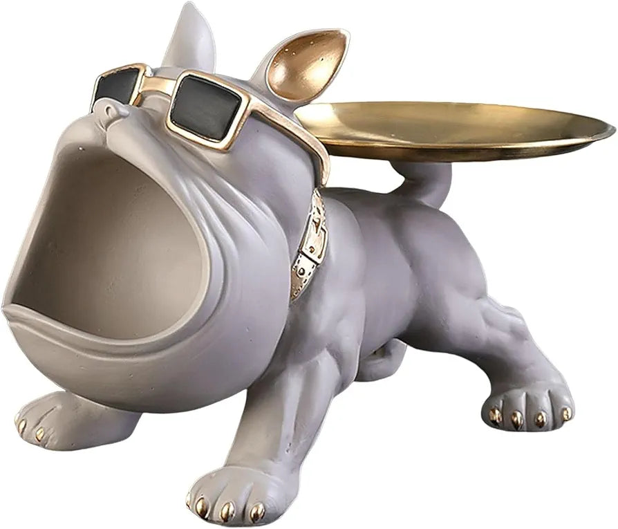 SMOKEY COCKTAIL Bulldog Storage Butler Sculpture | Resin Art Sculpture | Tray and Bowl Storage | Good for Storing Keys, Cosmetics | Decorative Showpiece 