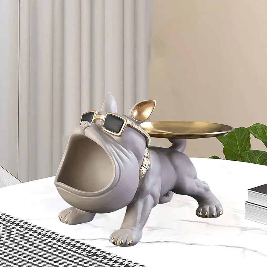 SMOKEY COCKTAIL Bulldog Storage Butler Sculpture | Resin Art Sculpture | Tray and Bowl Storage | Good for Storing Keys, Cosmetics | Decorative Showpiece 