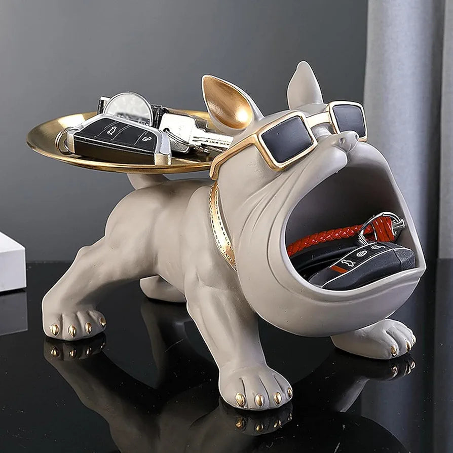 SMOKEY COCKTAIL Bulldog Storage Butler Sculpture | Resin Art Sculpture | Tray and Bowl Storage | Good for Storing Keys, Cosmetics | Decorative Showpiece 