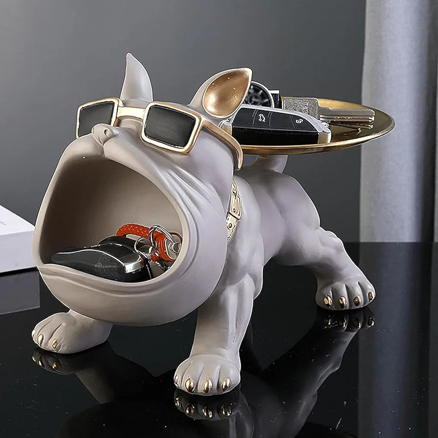 SMOKEY COCKTAIL Bulldog Storage Butler Sculpture | Resin Art Sculpture | Tray and Bowl Storage | Good for Storing Keys, Cosmetics | Decorative Showpiece 