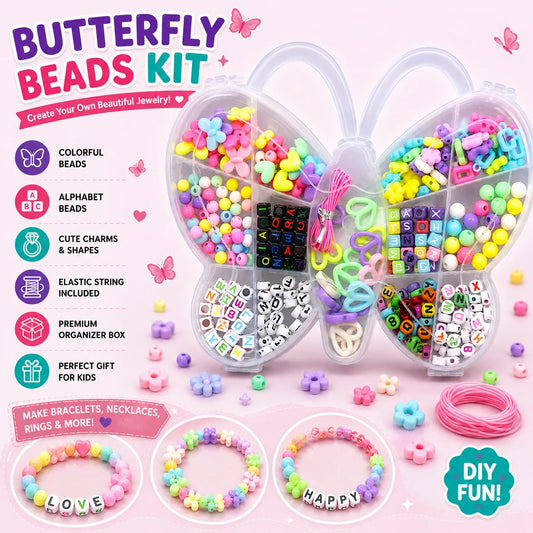 Butterfly Beads Kit - colorful pastel beads in butterfly organizer case