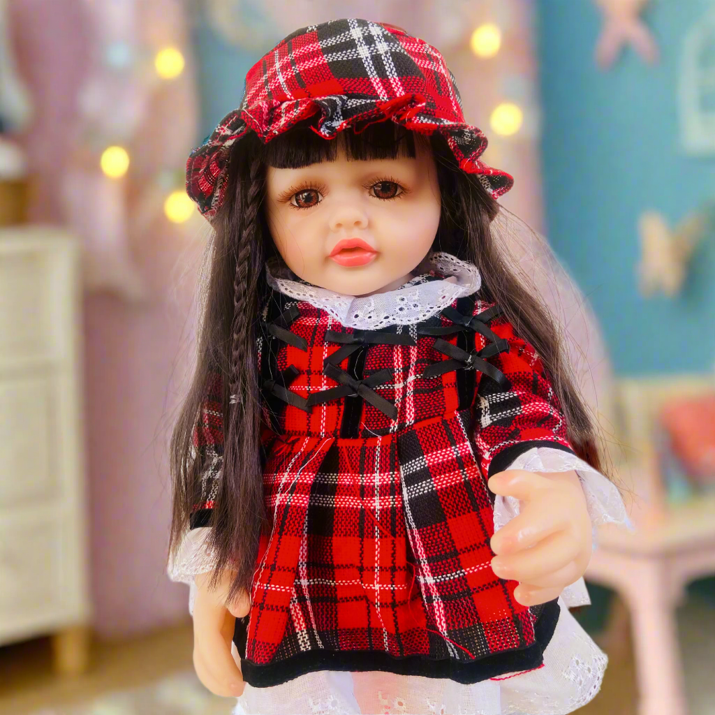 NestyFox Realistic Silicone Reborn Baby Girl Doll | 55cm Large Lifelike Soft Body with Long Hair, Nipple Bottle, Diaper & Magnetic Pacifier | Gift for Kids & Collectors (Silicone Doll 10)