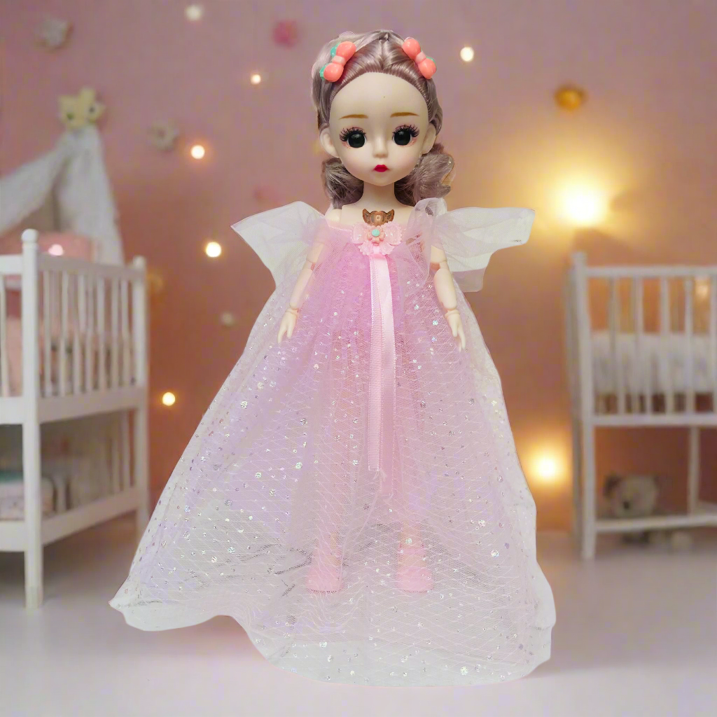 NestyFox Elegant Princess Doll for Girls – Beautiful 31 cm Fashion Doll in Embroidered Lace Gown