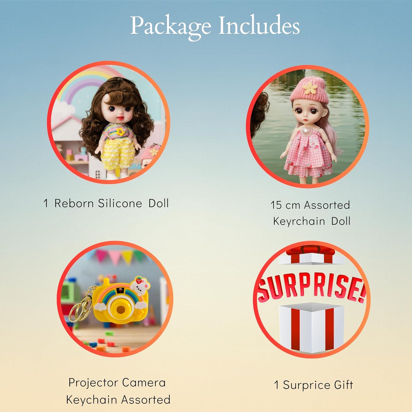 Reborn Silicone Doll with Keychain Doll & Surprise Gift Set