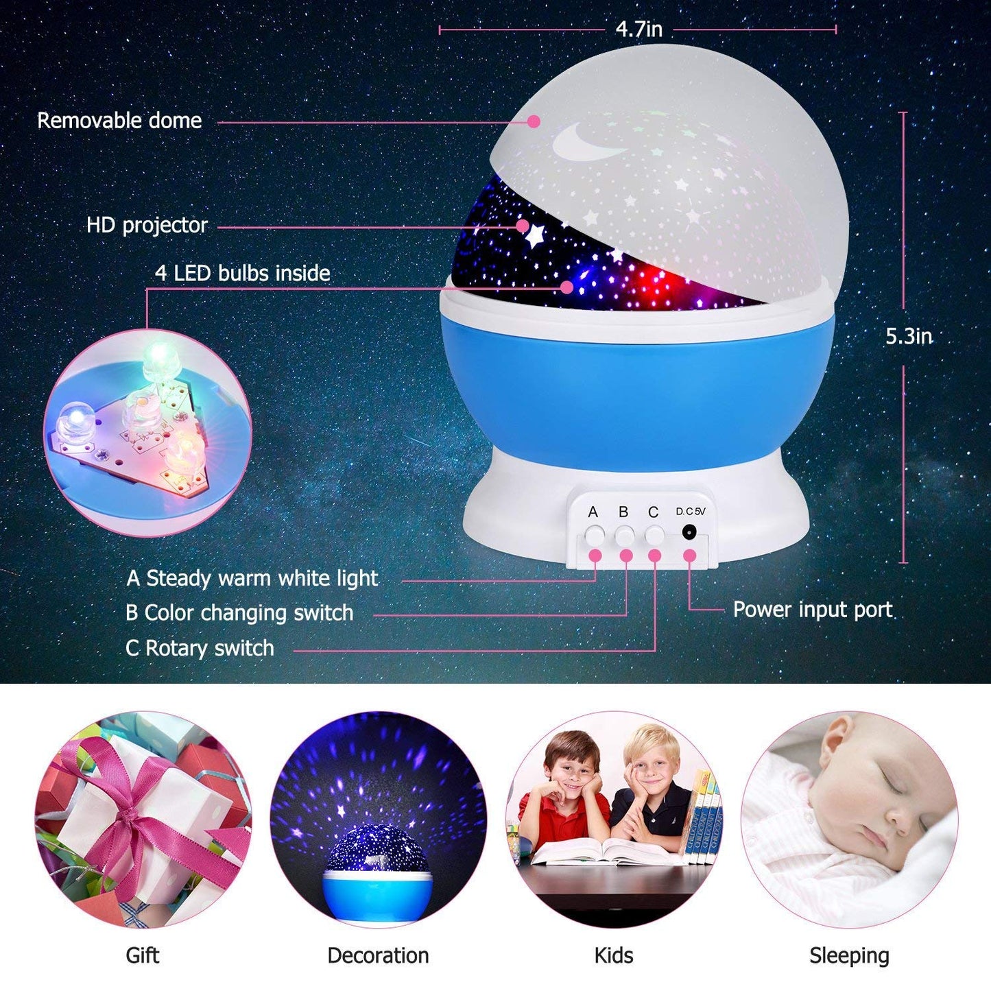 Star Master Sky Projector: USB LED Bed Lamp