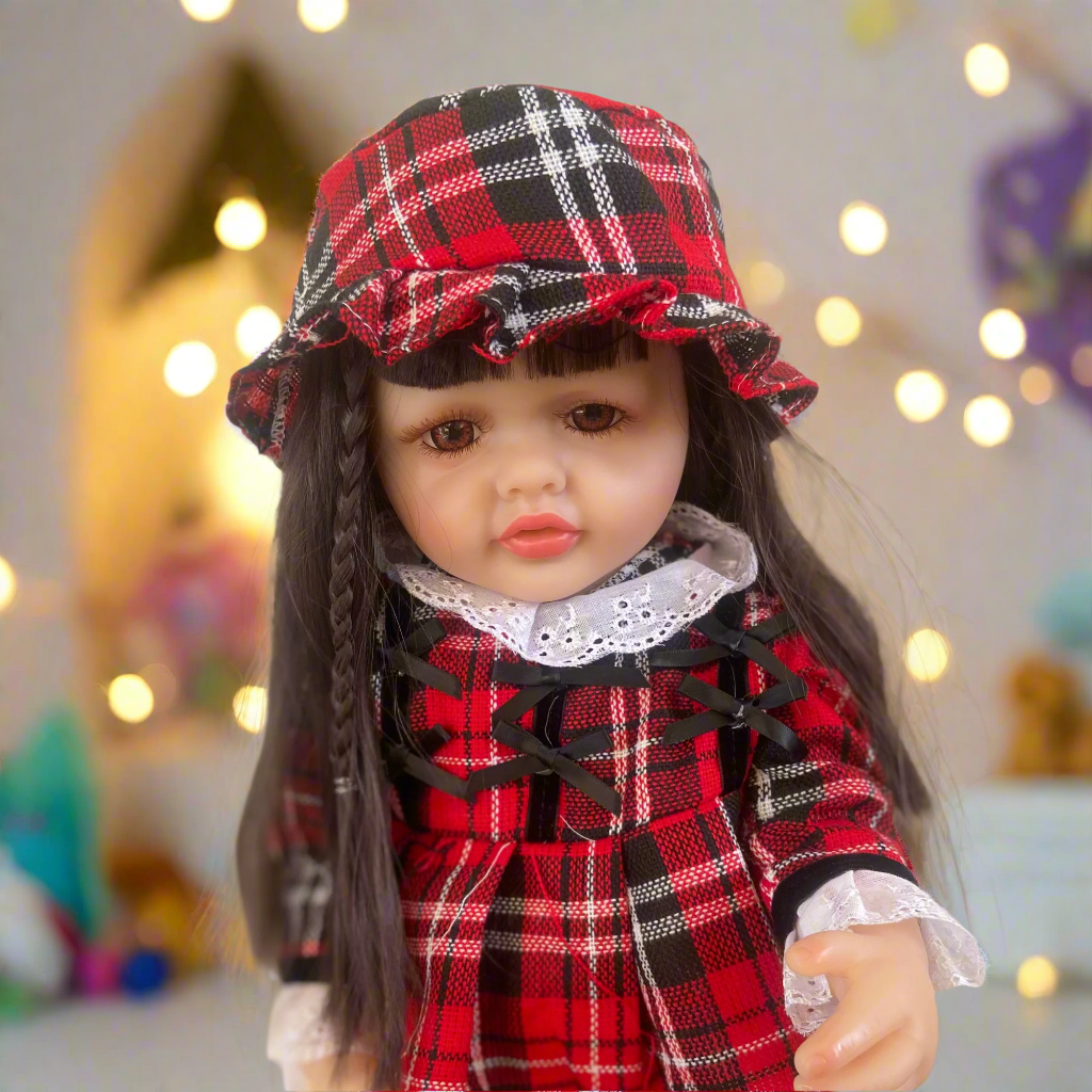 NestyFox Realistic Silicone Reborn Baby Girl Doll | 55cm Large Lifelike Soft Body with Long Hair, Nipple Bottle, Diaper & Magnetic Pacifier | Gift for Kids & Collectors (Silicone Doll 10)