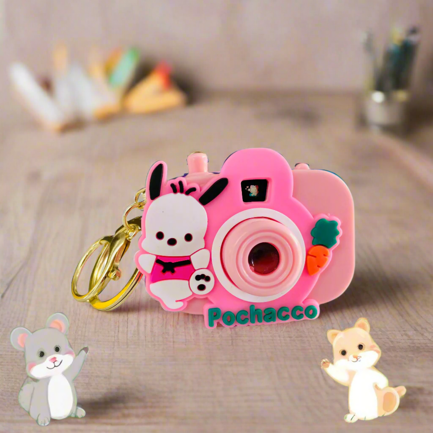 Camera Projector Keychain Featuring Luminous Cartoon Made Silicone Rubber