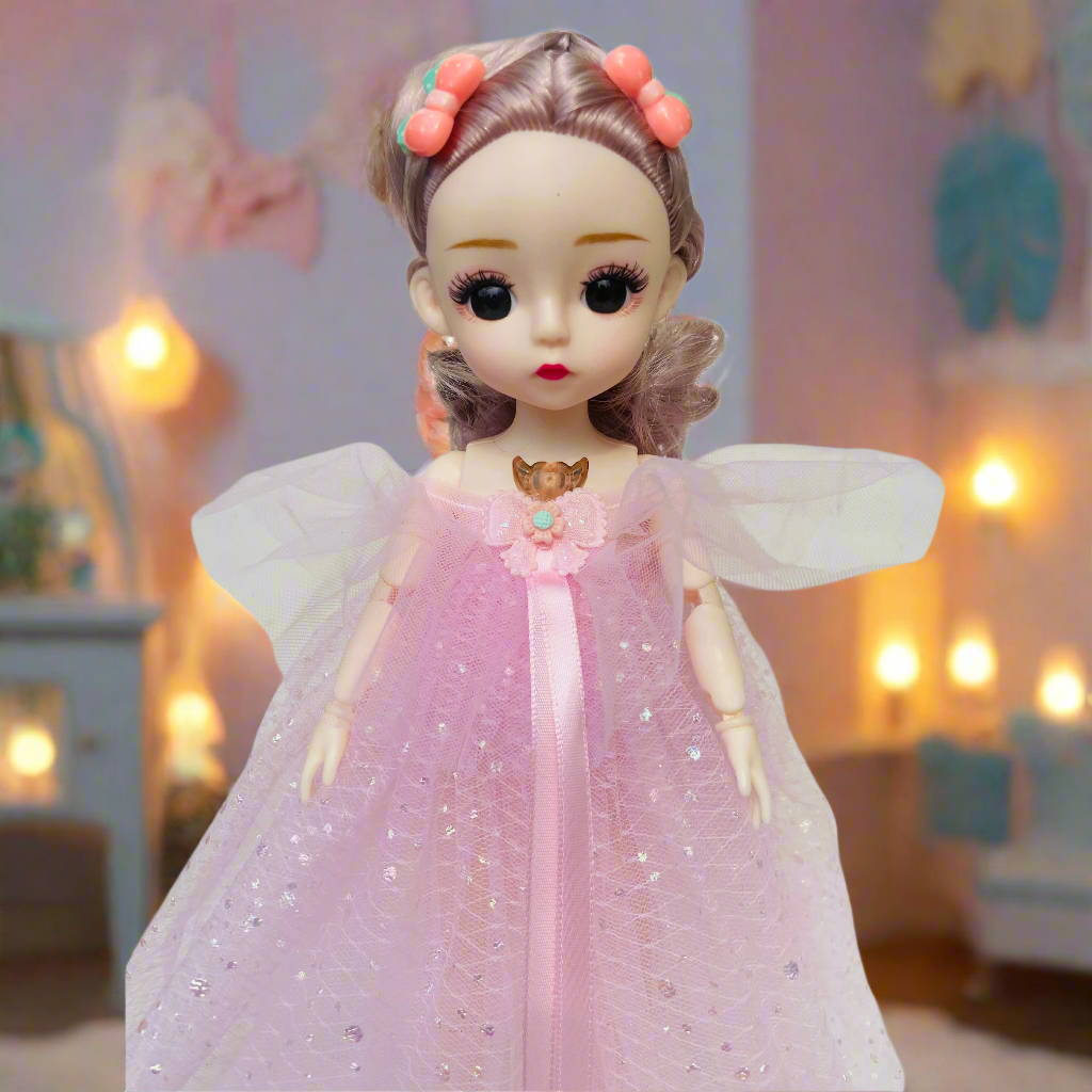 NestyFox Elegant Princess Doll for Girls – Beautiful 31 cm Fashion Doll in Embroidered Lace Gown