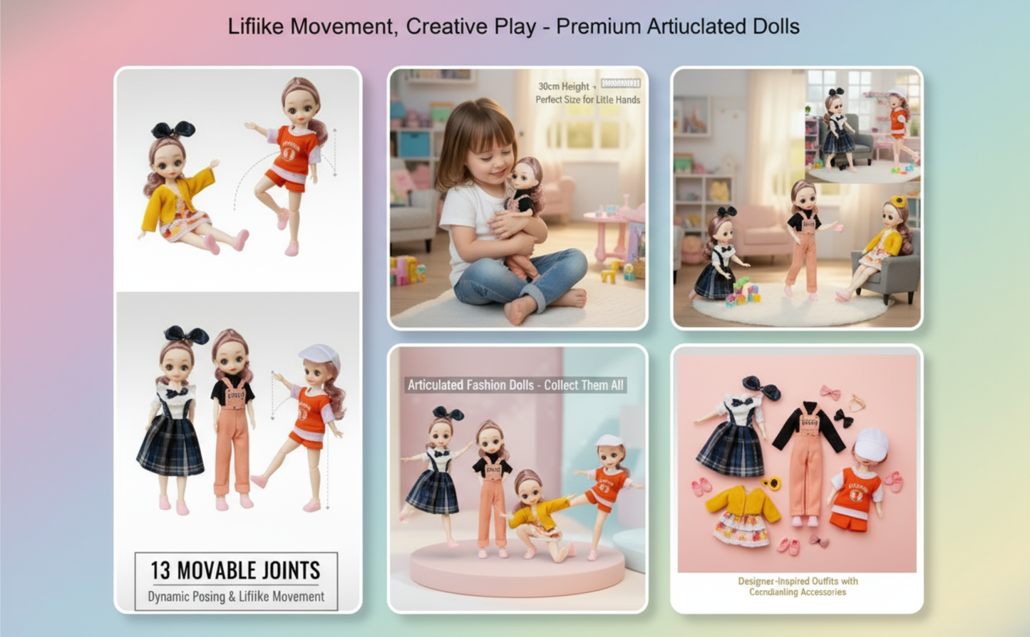 30 cm Poseable Fashion Doll | Pack of 2 | 13 Movable Joints | Assorted Stylish Dresses | Girls Toy