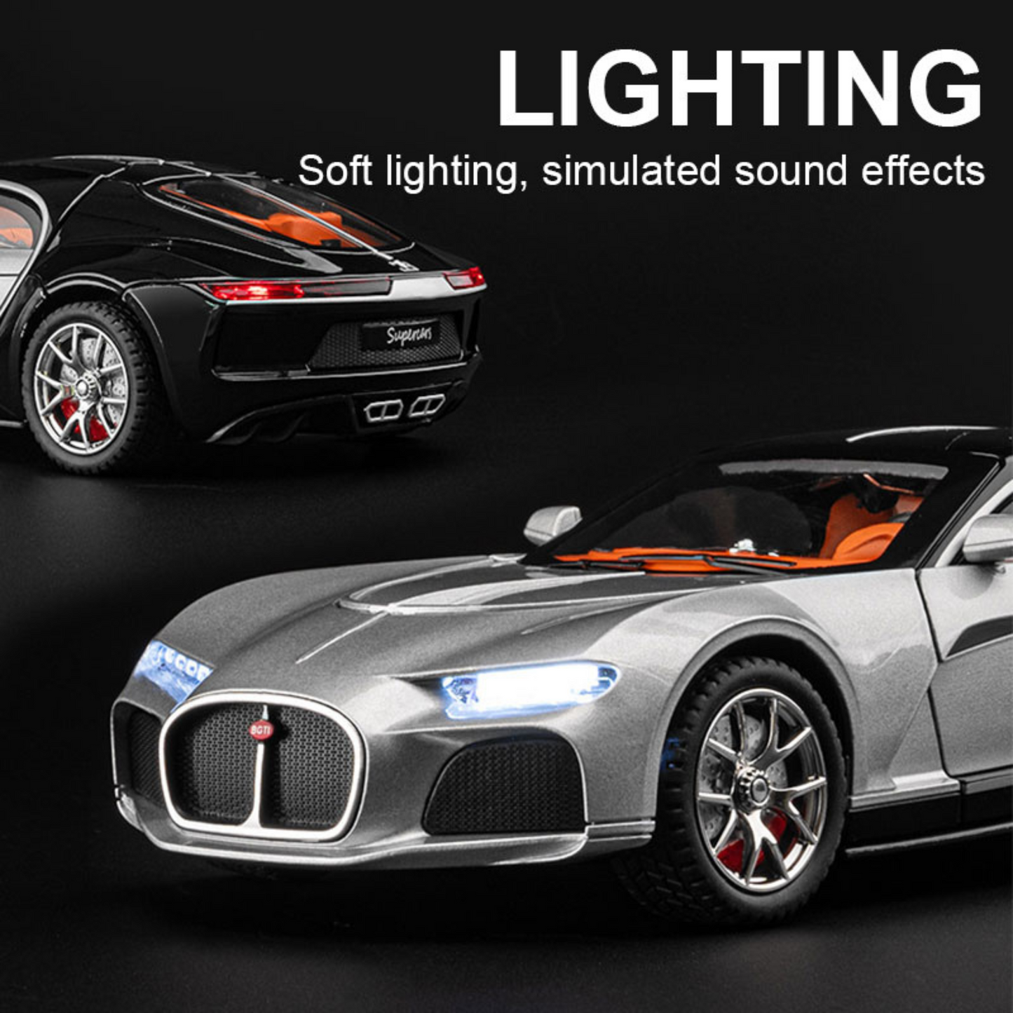 Bugatti Metal Car 1:24 – Die-Cast Pull Back Toy with Lights & Sound