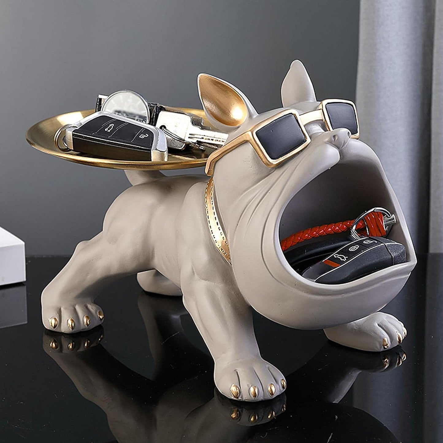 Bulldog Storage Butler Sculpture | Resin Art Sculpture | Tray and Bowl Storage | Good for Storing Keys, Cosmetics | Decorative Showpiece