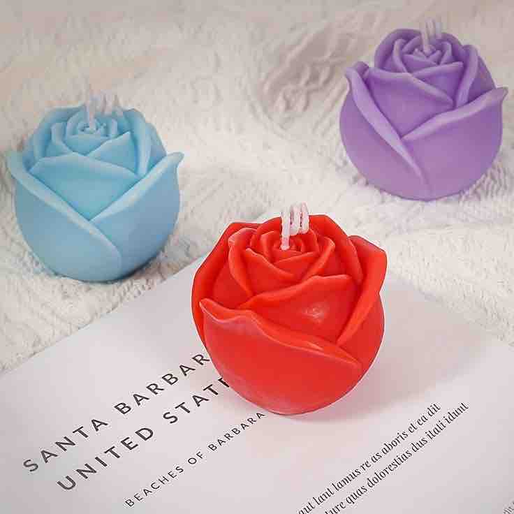 3D Rose Shape Flower Bud Candle with Multicolor