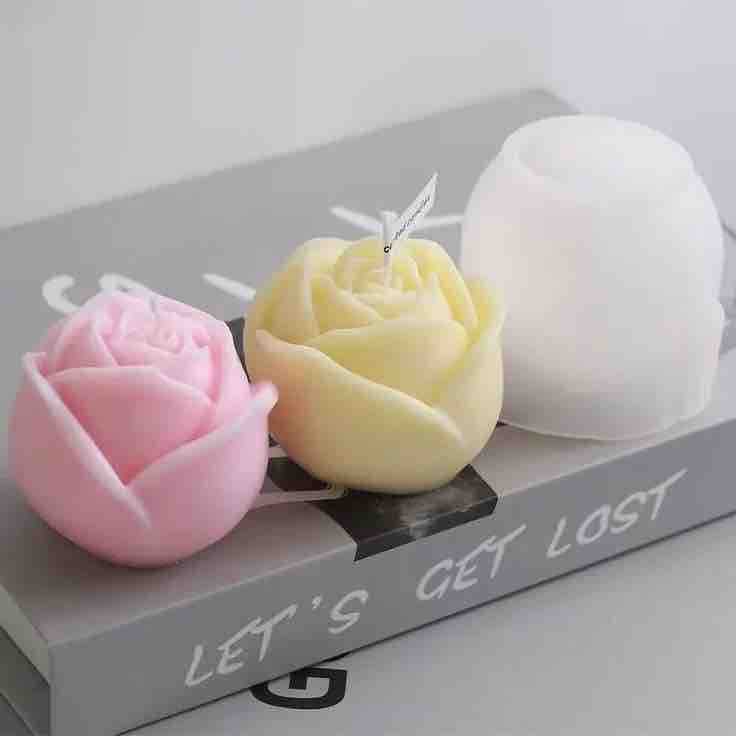 3D Rose Shape Flower Bud Candle with Multicolor