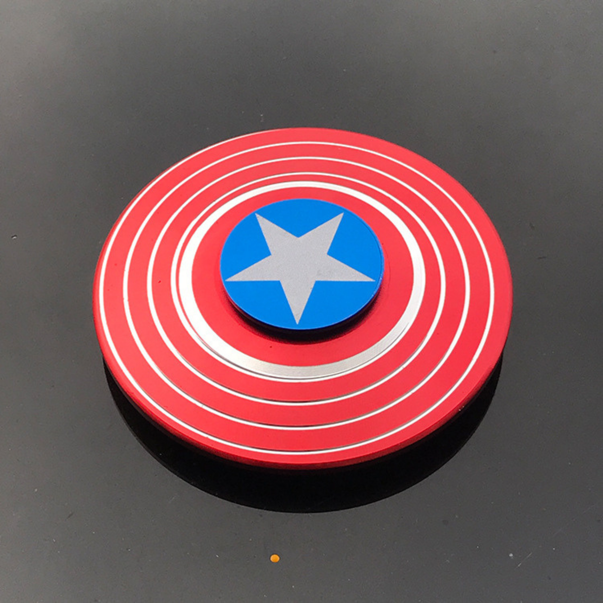 Superhero Metal Fidget Spinner Combo – Pack of 2 featuring Captain America & Spiderman themes, multicolor red and blue, premium metal build, long spinning time, stress relief toy for kids and adults.