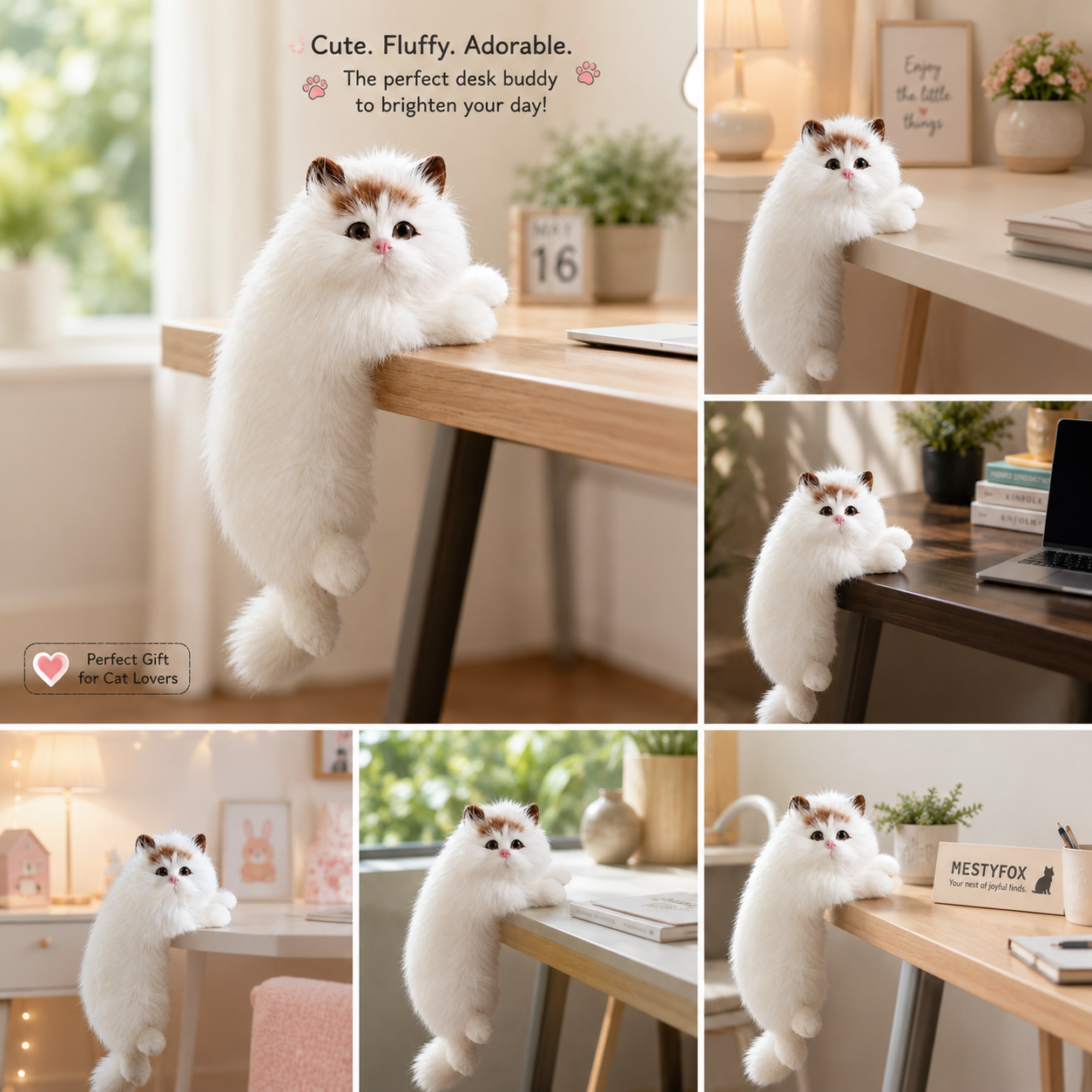 Cute Hanging Cat Decor – Fluffy Desk & Shelf Ornament
