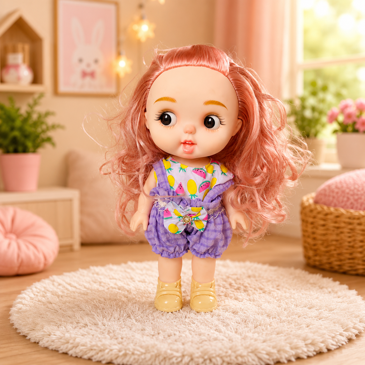 NestyFox 26 cm Stylish Baby Doll with Glasses & Striped Dress | Soft Vinyl Body | Realistic Look | Fashion Toy Gift for Girls
