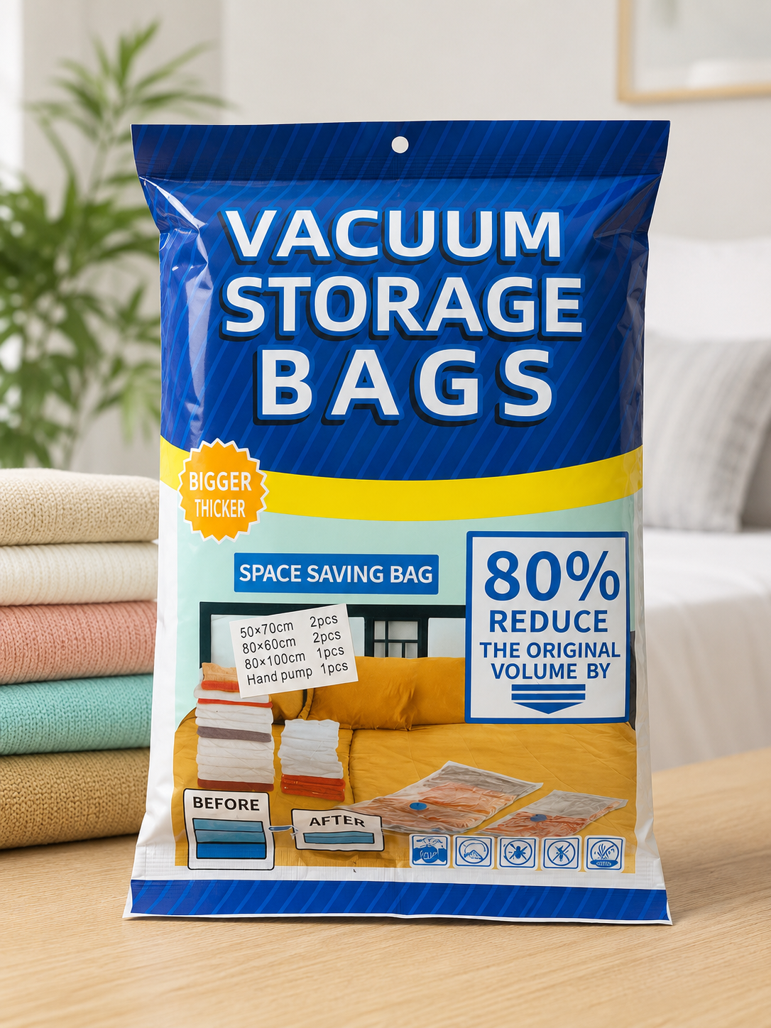 Vacuum Compression Storage Bags with Hand Pump - Large, 5-Pack, Plastic