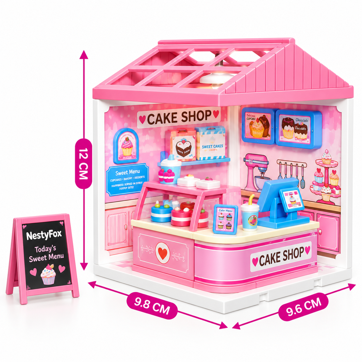 NestyFox DIY Mini Ice Cream Shop Dollhouse Toy with Light & Accessories
