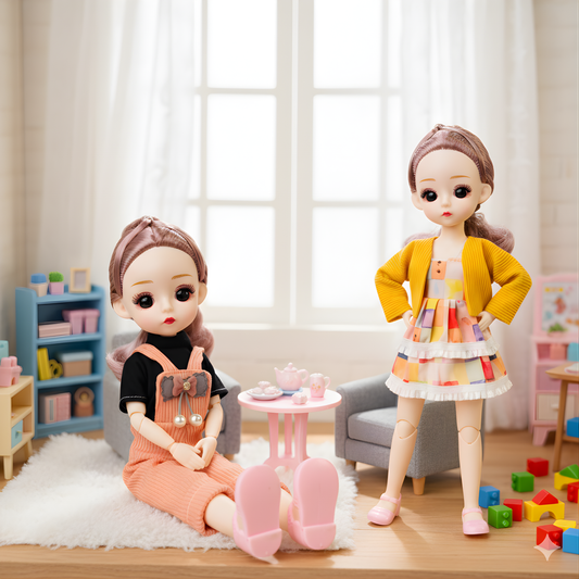 30 cm Poseable Fashion Doll | Pack of 2 | 13 Movable Joints | Assorted Stylish Dresses | Girls Toy