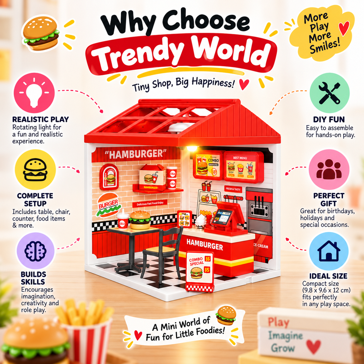 NestyFox DIY Mini Ice Cream Shop Dollhouse Toy with Light & Accessories