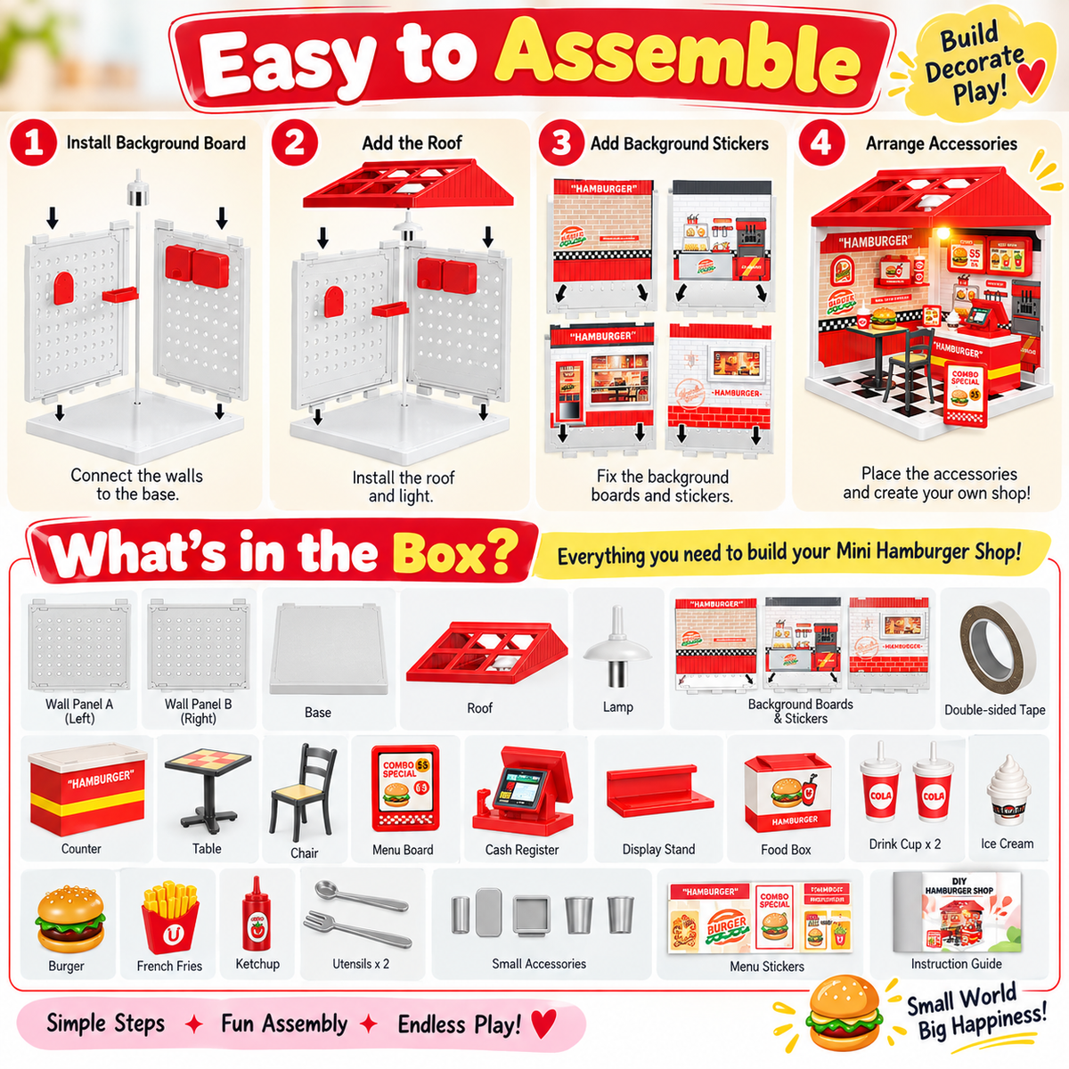 NestyFox DIY Mini Ice Cream Shop Dollhouse Toy with Light & Accessories