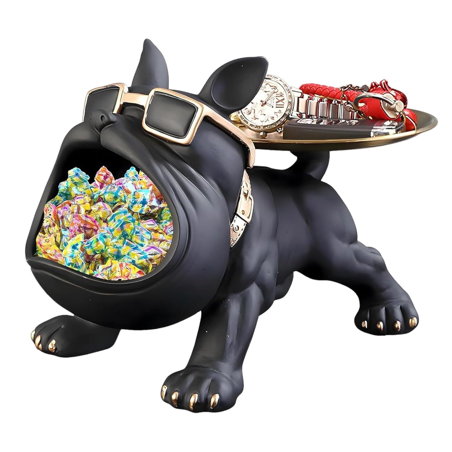 Bulldog Storage Butler Sculpture | Resin Art Sculpture | Tray and Bowl Storage | Good for Storing Keys, Cosmetics | Decorative Showpiece