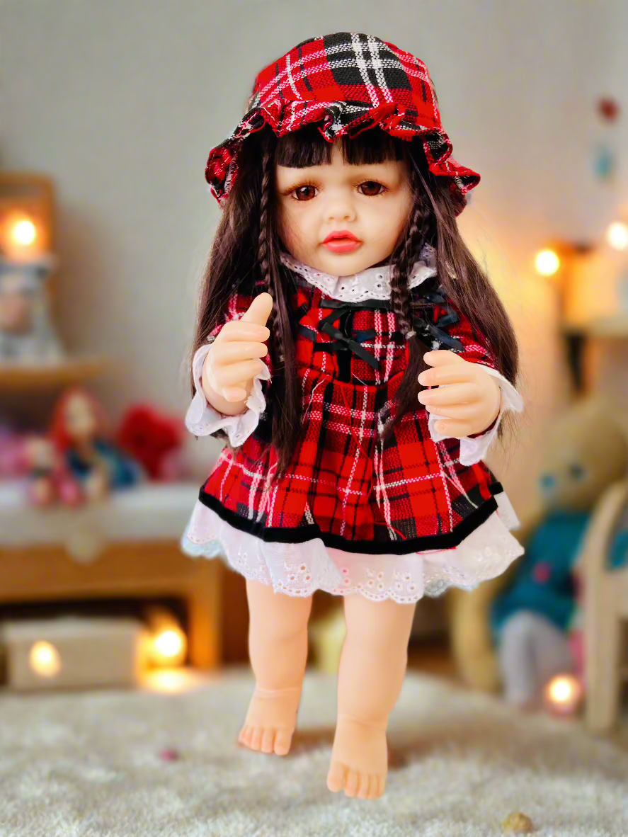 NestyFox Realistic Silicone Reborn Baby Girl Doll | 55cm Large Lifelike Soft Body with Long Hair, Nipple Bottle, Diaper & Magnetic Pacifier | Gift for Kids & Collectors (Silicone Doll 10)