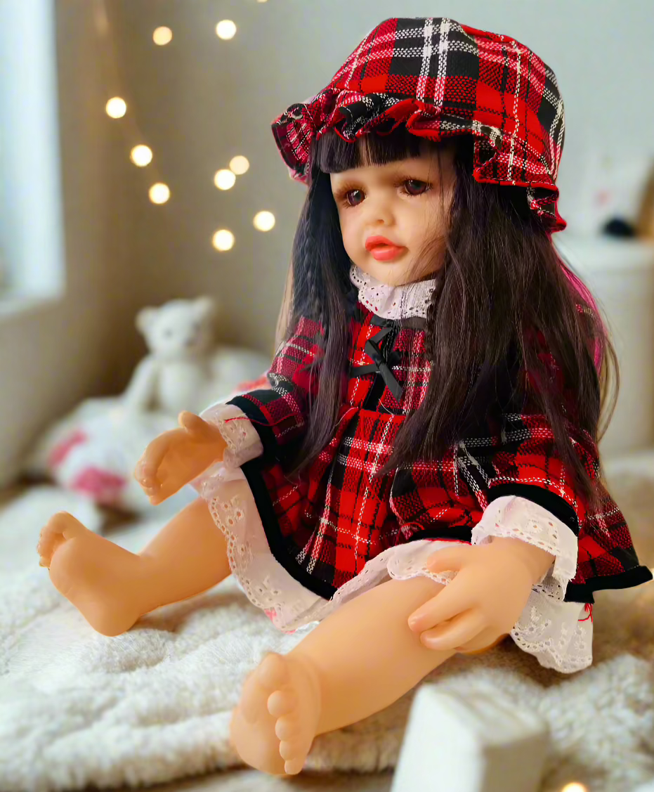 NestyFox Realistic Silicone Reborn Baby Girl Doll | 55cm Large Lifelike Soft Body with Long Hair, Nipple Bottle, Diaper & Magnetic Pacifier | Gift for Kids & Collectors (Silicone Doll 10)