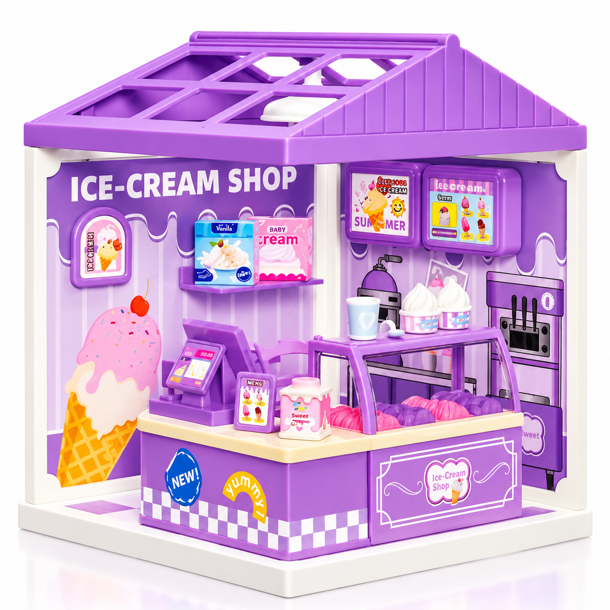 Children enjoying NestyFox mini ice cream shop pretend play toy