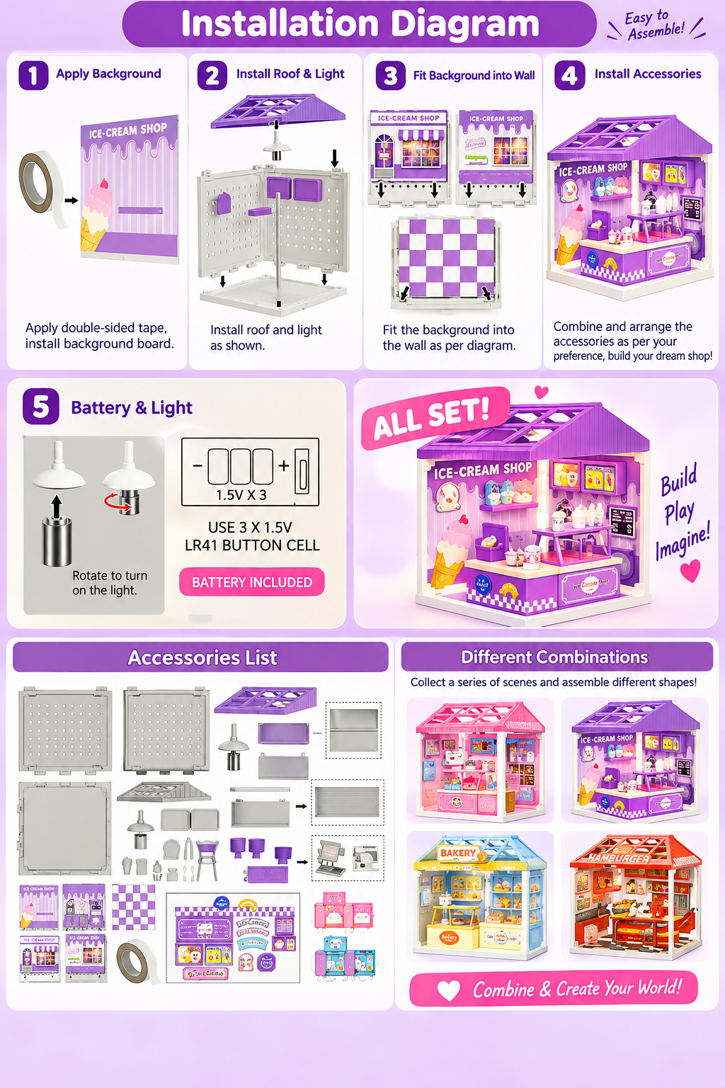 NestyFox mini ice cream shop toy installation diagram