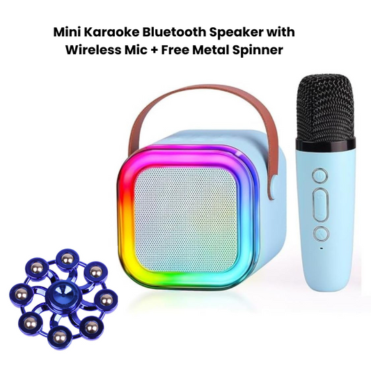 Mini Karaoke Bluetooth Speaker with Wireless Mic + Free Metal Spinner