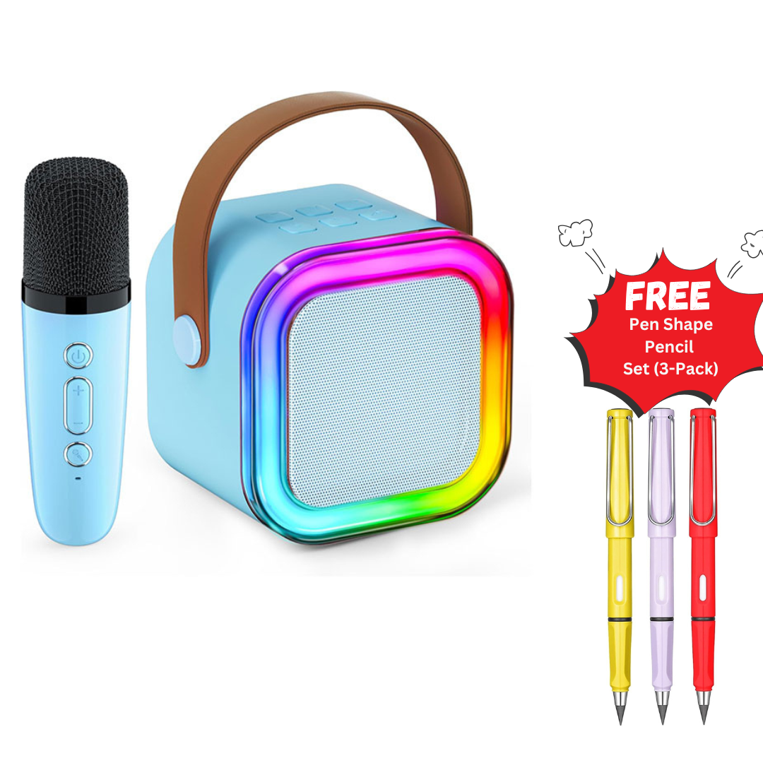 Karaoke Speaker with Wireless Mic and LED Lights | Free Pen-Shaped Pencil Set