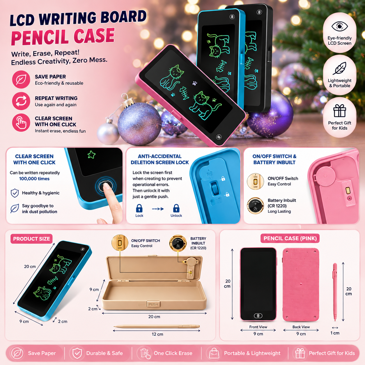LCD Writing Board Pencil Case for Kids