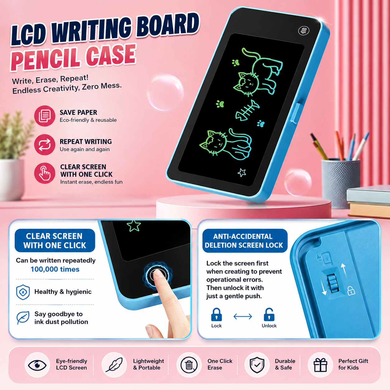 LCD Writing Board Pencil Case for Kids