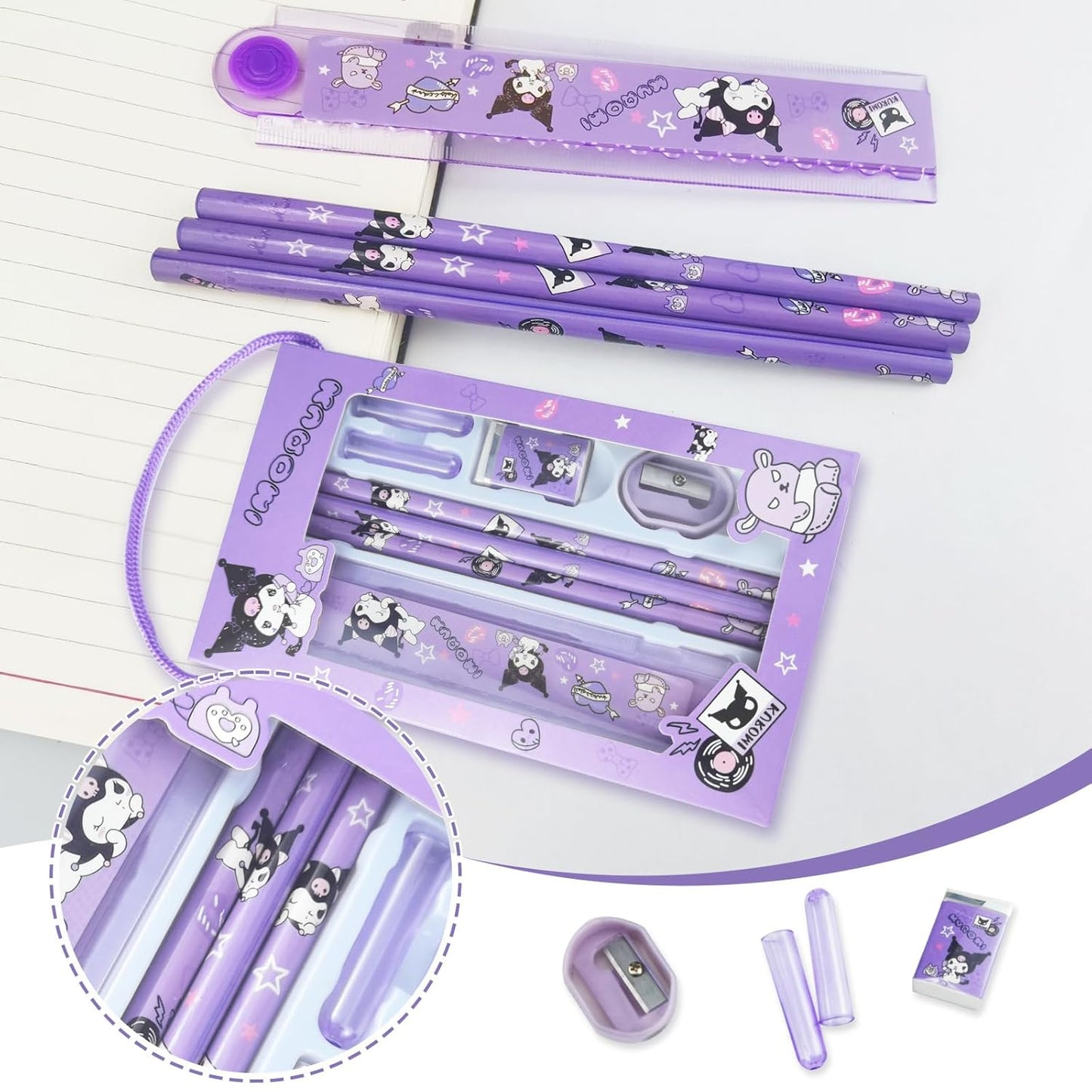 Kuromi Stationery Set of 2 - Pencil Kit for Girls/Boys