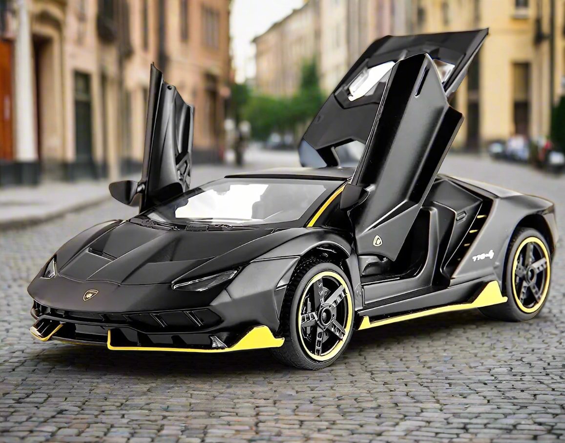 1:32 Scale Lamborghini Die-Cast Metal Car Model | Pull Back Supercar Toy with Sound & Light | Openable Doors | Perfect for Kids' Birthdays, Gifts, and Party Decorations