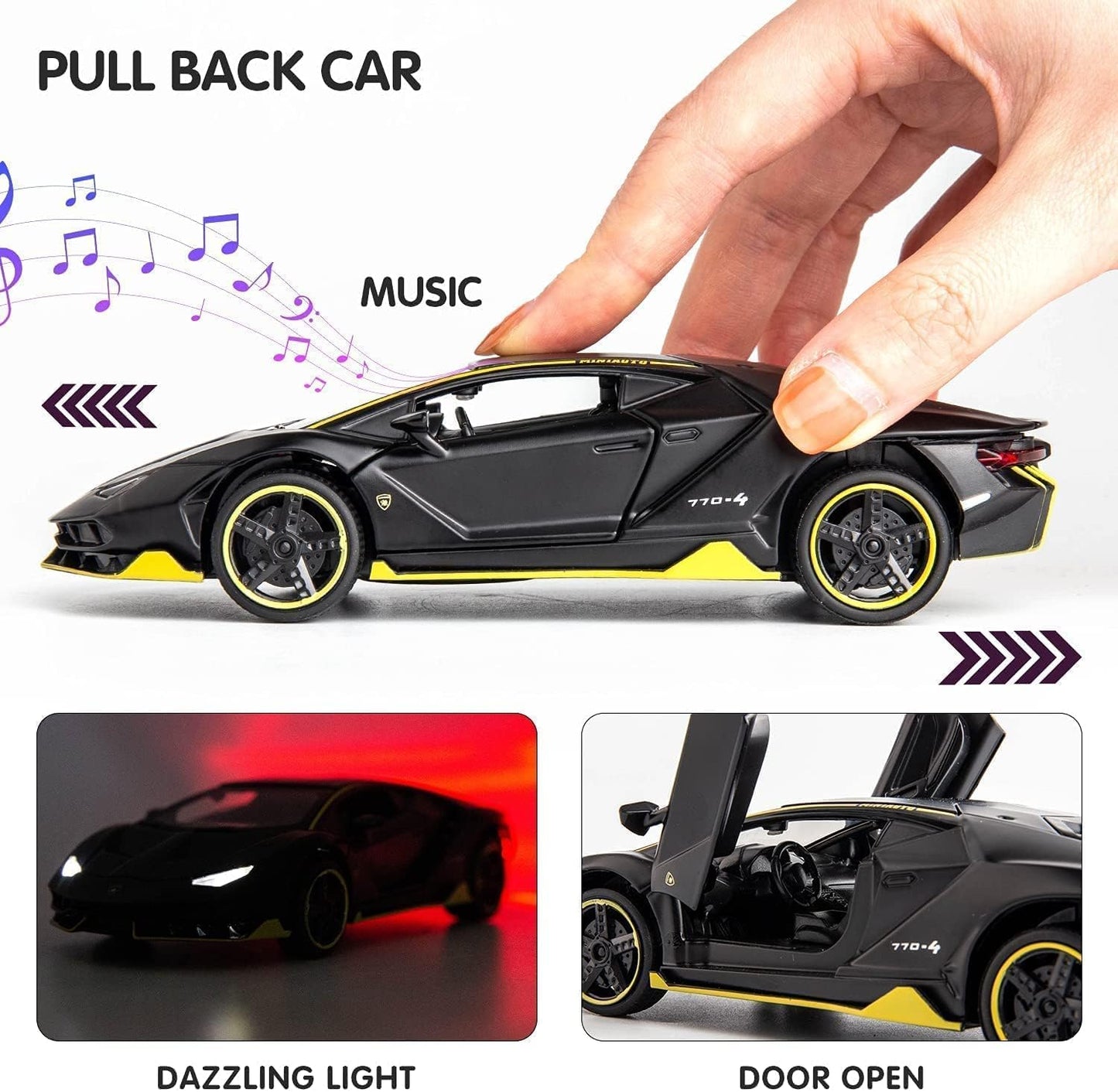 Lamborghini 1:32 Die-Cast Pull Back Car with Sound, Light & Openable Doors