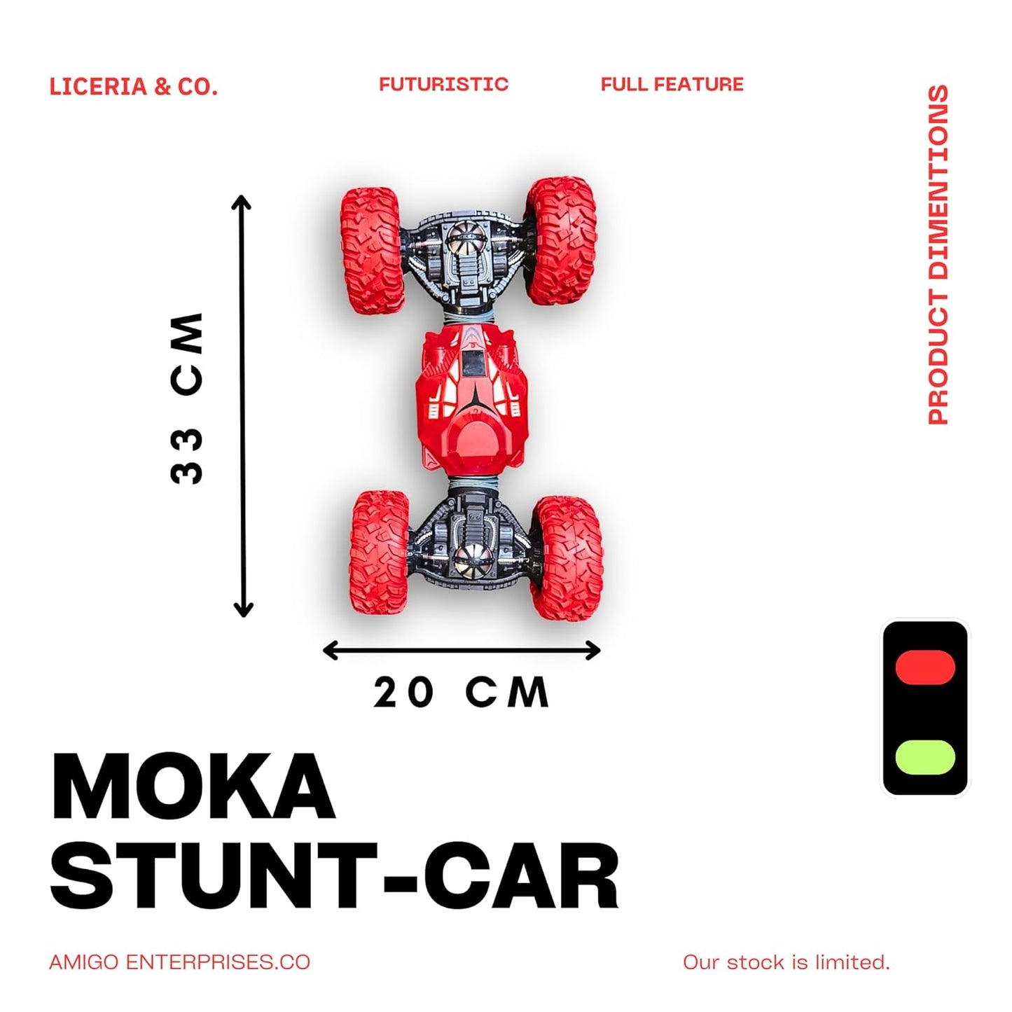 Moka 4WD RC Stunt Car | Double-Sided 360° Rotating Off-Road Toy (Red)