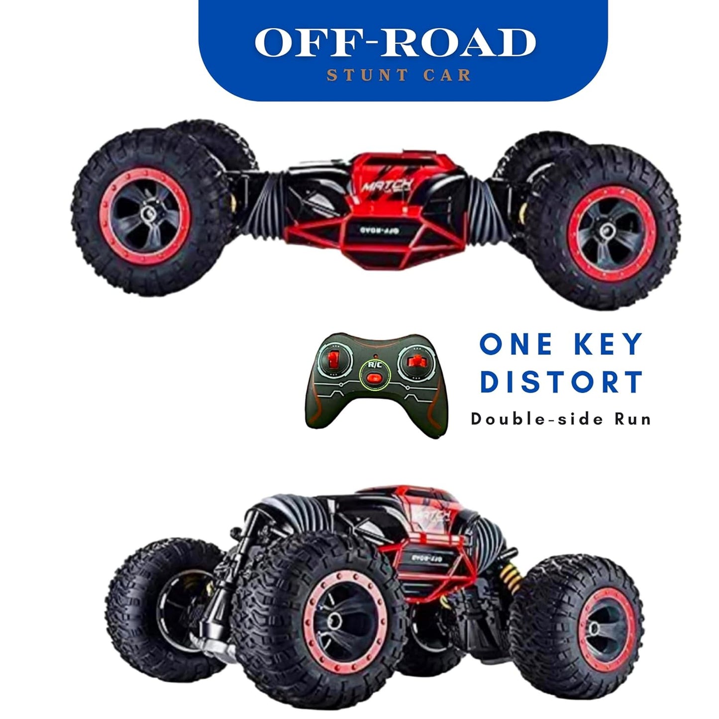 Moka 4WD RC Stunt Car | Double-Sided 360° Rotating Off-Road Toy (Red)