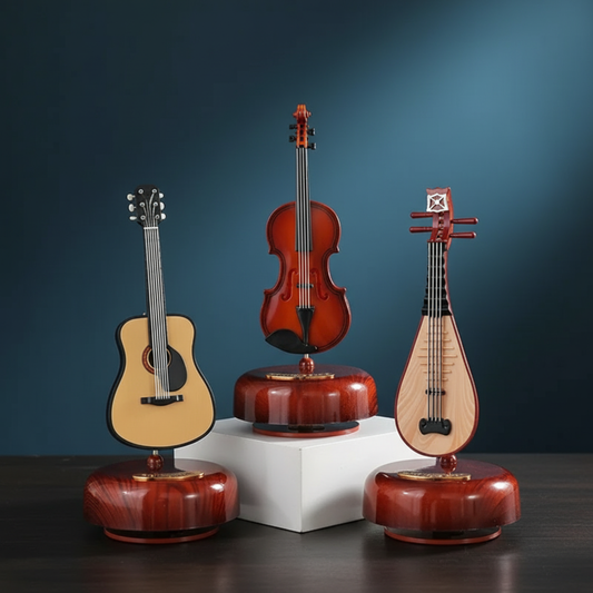 NestyFox Music Box with Rotating Guitar, Violin & Saxophone | Miniature Musical Instrument Decor