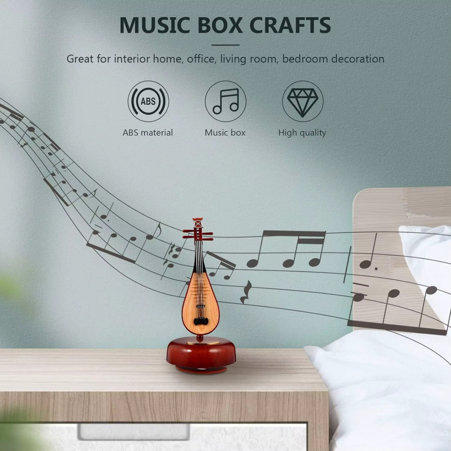 NestyFox Music Box with Rotating Guitar, Violin & Saxophone | Miniature Musical Instrument Decor