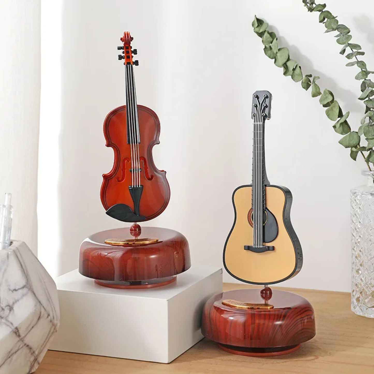 NestyFox Music Box with Rotating Guitar, Violin & Saxophone | Miniature Musical Instrument Decor