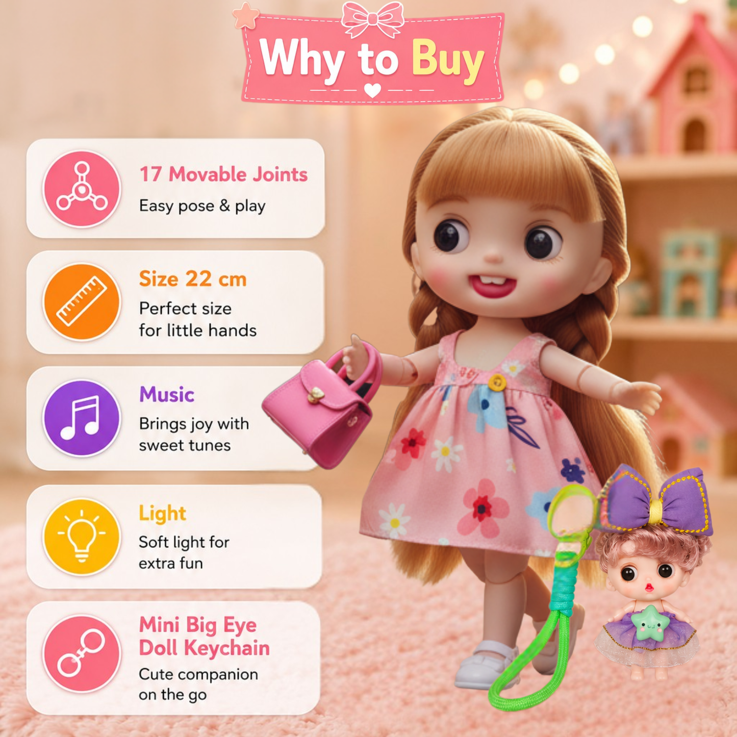 CoCo & CoCo Mini – Big Eye Doll Gift Set | NestyFox | Music, Light & 17 Joints