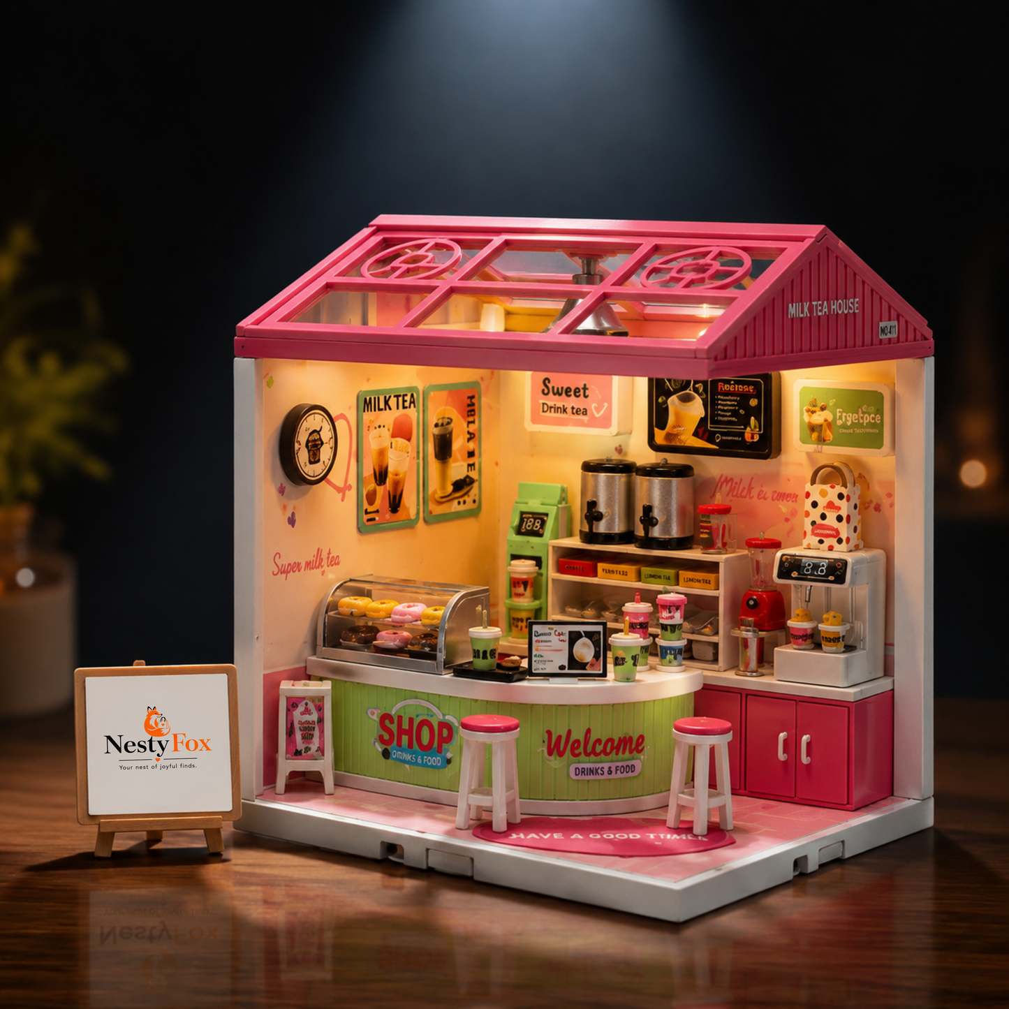 DIY Miniature Milk Tea Shop | 138 PCS | Warm LED Light | Mini World