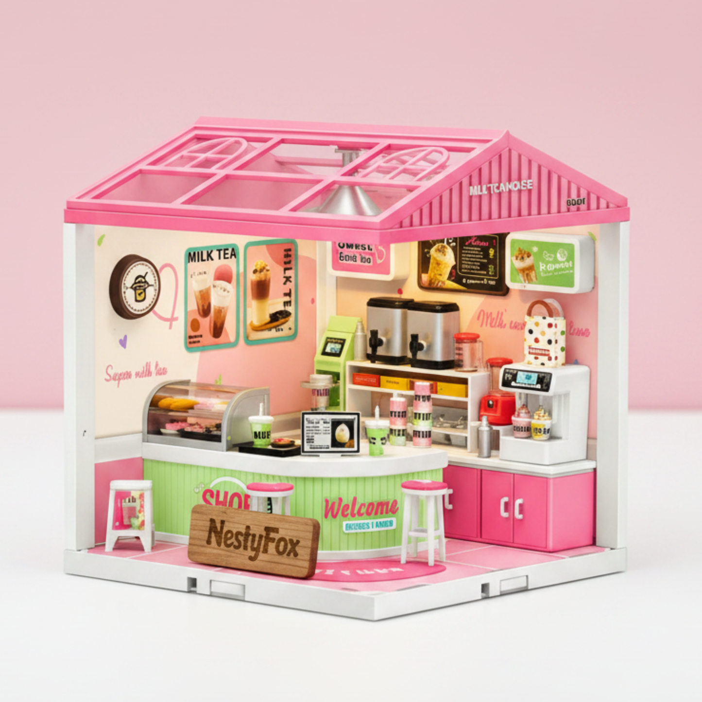 DIY Miniature Milk Tea Shop | 138 PCS | Warm LED Light | Mini World