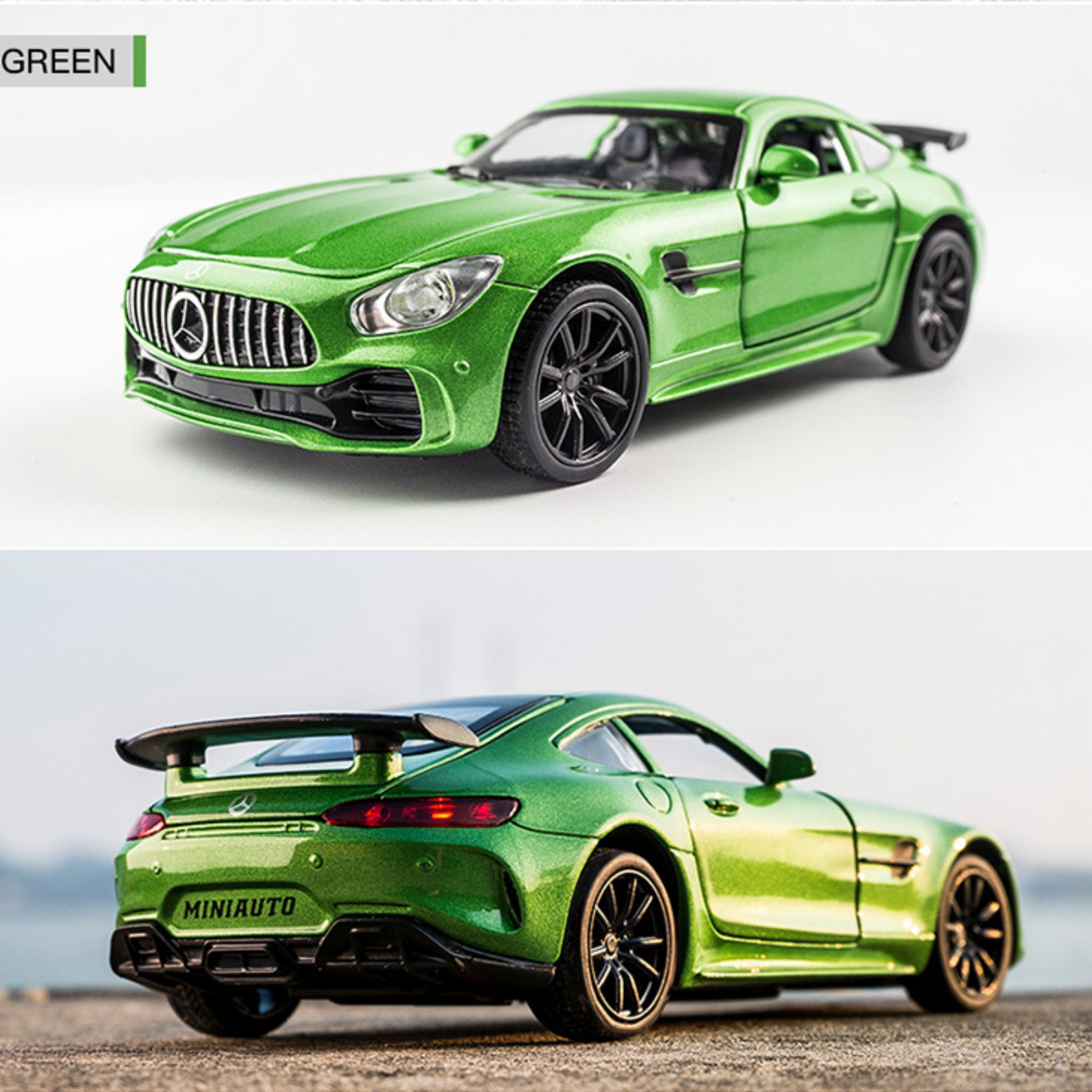 NestyFox Mercedes-Benz AMG GTR Die-Cast Model Car, 1:32 Scale, Pull-Back Action with Lights and Sound