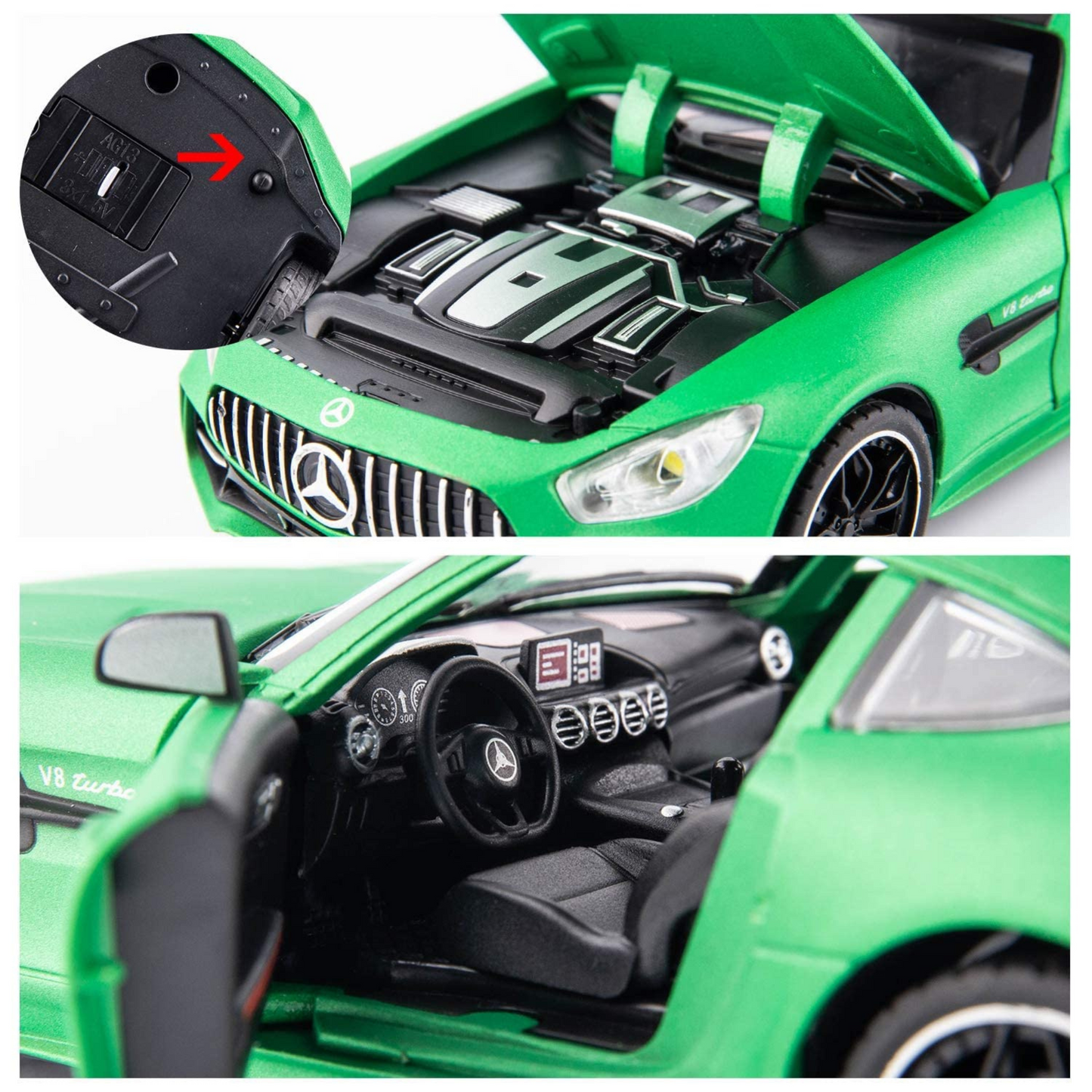 NestyFox Mercedes-Benz AMG GTR Die-Cast Model Car, 1:32 Scale, Pull-Back Action with Lights and Sound