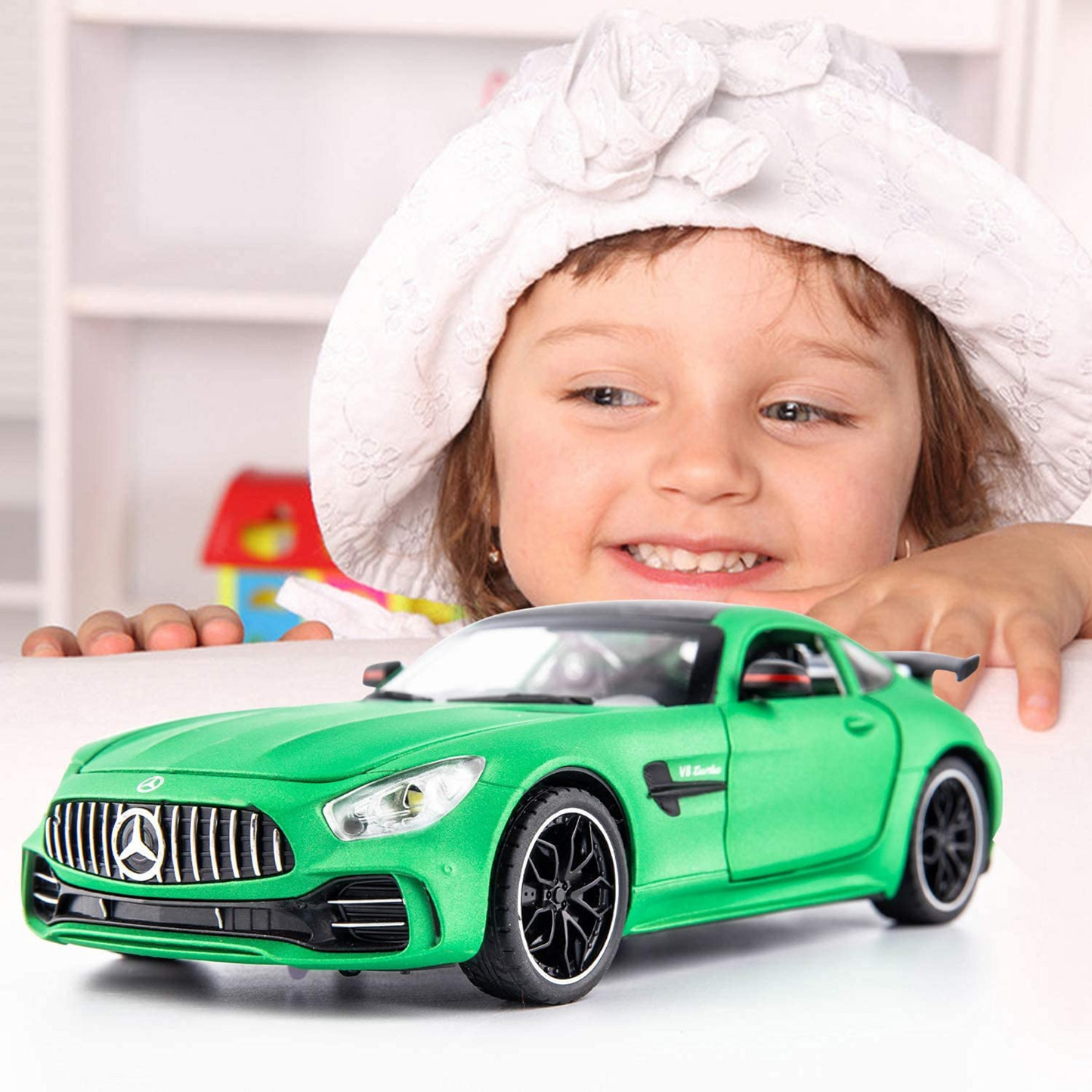 NestyFox Mercedes-Benz AMG GTR Die-Cast Model Car, 1:32 Scale, Pull-Back Action with Lights and Sound