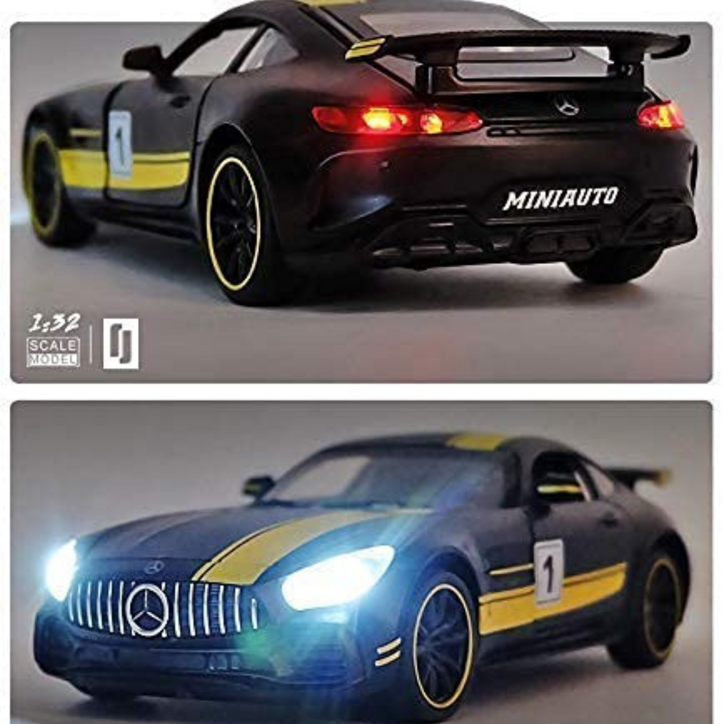 NestyFox Mercedes-Benz AMG GTR Die-Cast Model Car, 1:32 Scale, Pull-Back Action with Lights and Sound