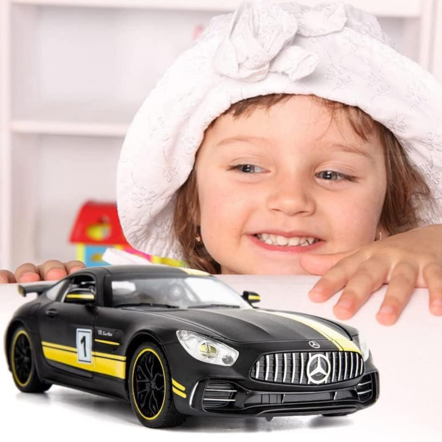 NestyFox Mercedes-Benz AMG GTR Die-Cast Model Car, 1:32 Scale, Pull-Back Action with Lights and Sound